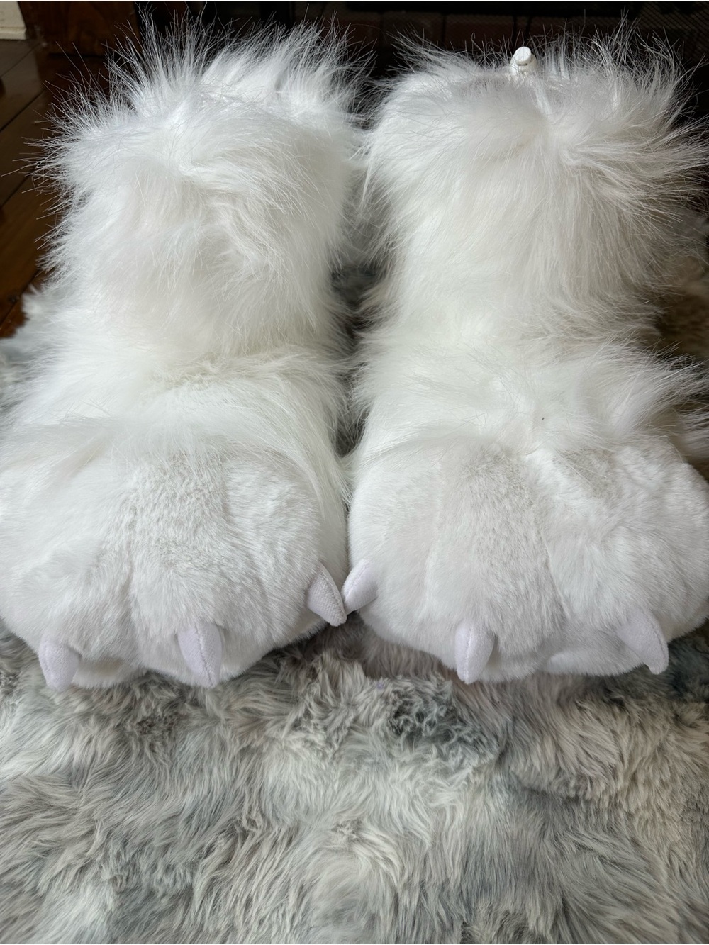 White Furry Cat Paw Plush Pet Slippers